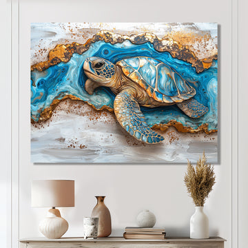 Turtle On Beach Landscape Collage - Turtle Wall Decor